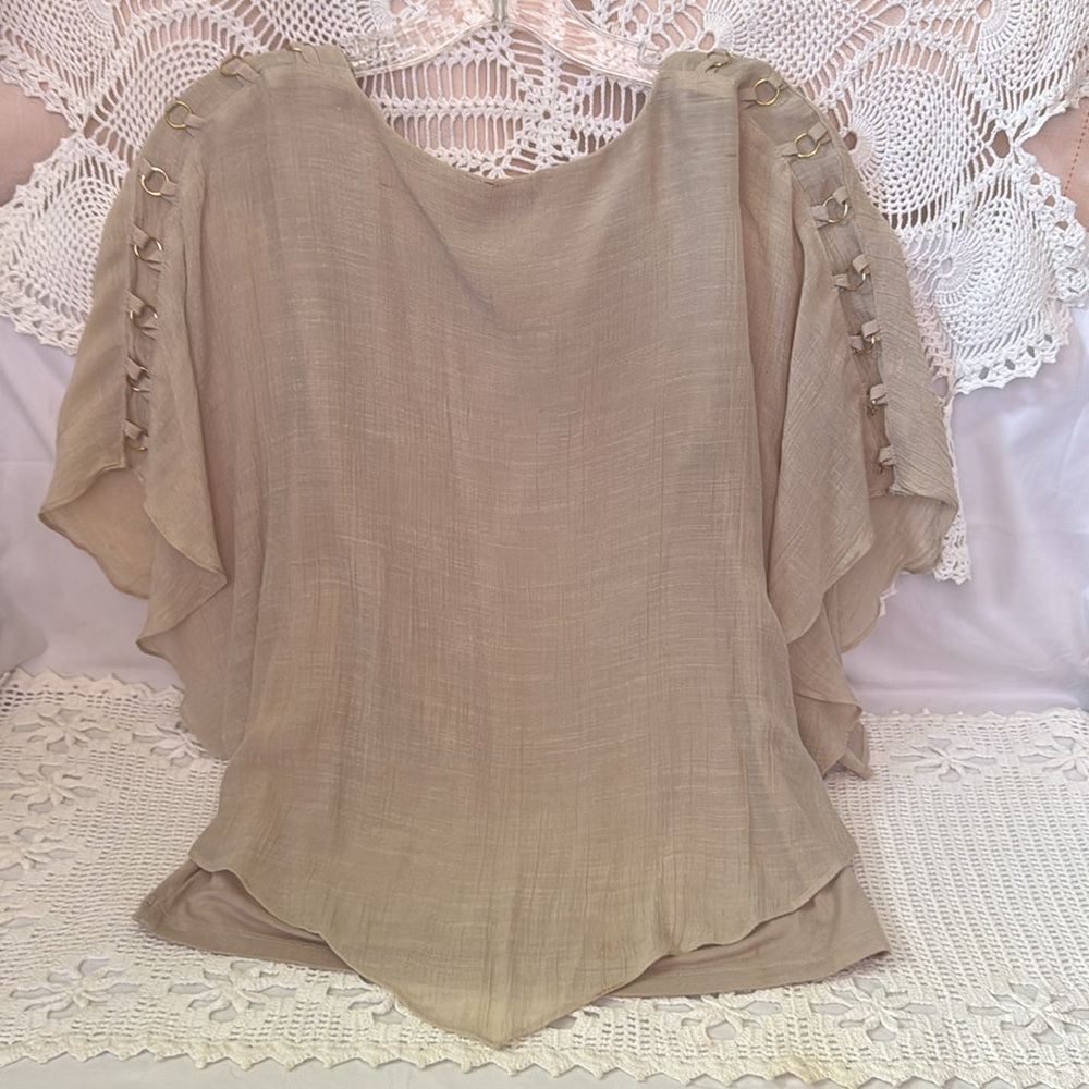 JM Collection Beige Layered Tank O-Ring Detail Sleeves Gauzy Top Blouse Sz PM - Picture 10 of 12